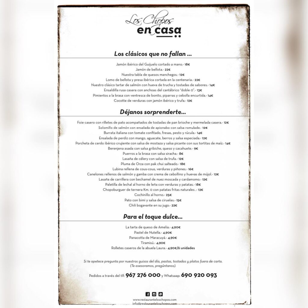 Los Chopos en casa carta